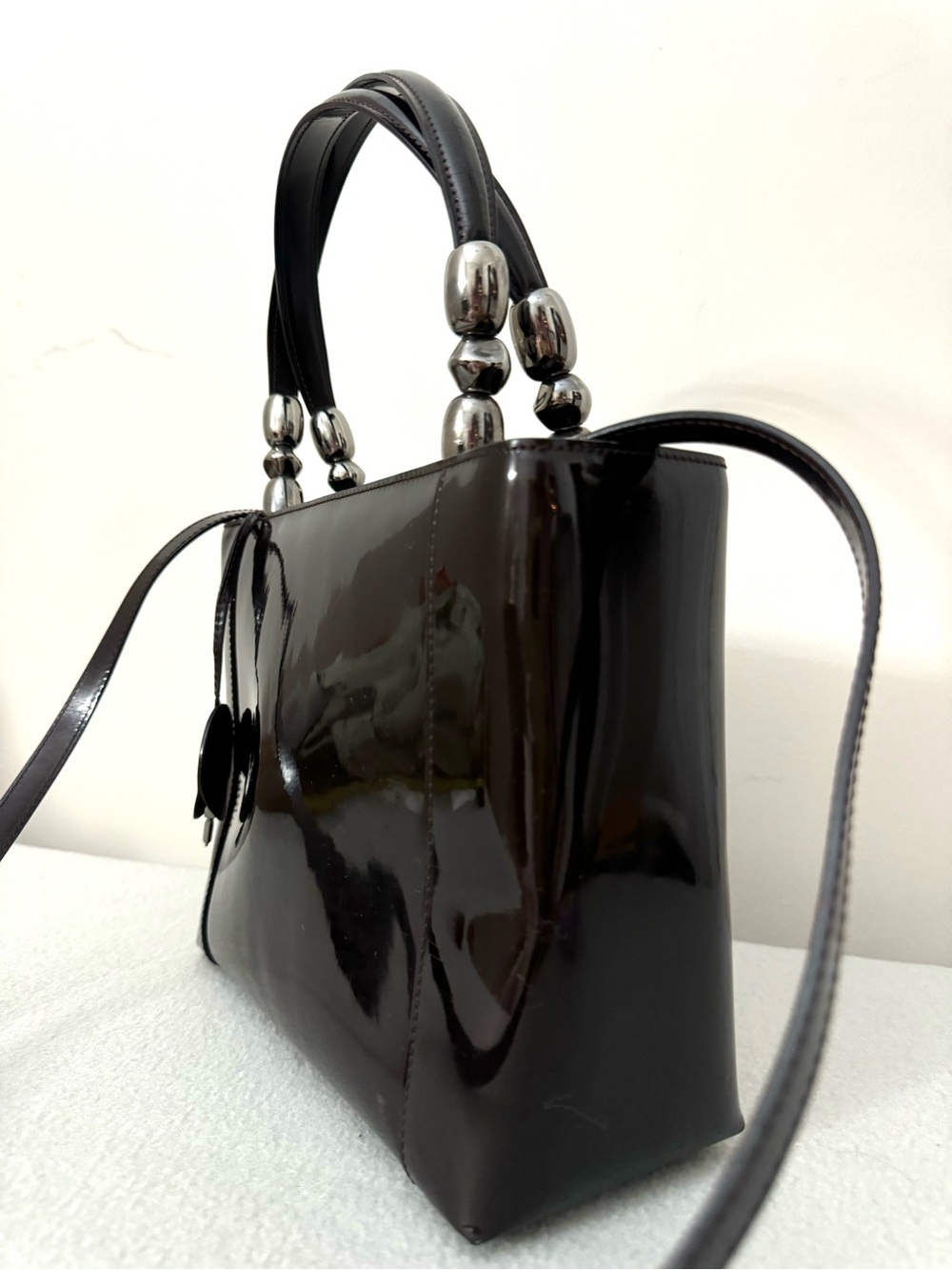 Auth Dior Black Patent Leather Top-Handle Bag - Picture 4 of 16